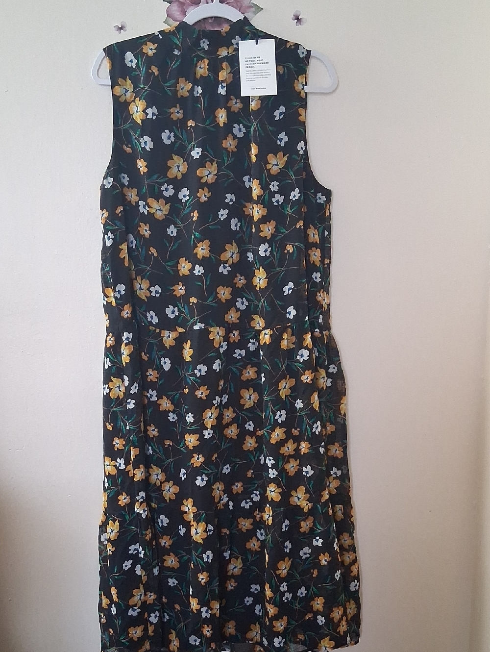 Who What Wear Floral Sheer Shift Dress Underlined High Neck Sleeveless - Picture 2 of 9